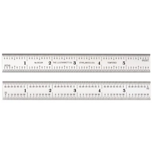 Vista 25 de Regla de acero templado Starrett Spring, con graduación de pulgadas, graduaciones estilo 4R, 1