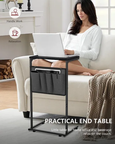 Vista 3 de Vantic - Mesa auxiliar en forma de C, mesa lateral pequeña para sofá y reclinable, bandeja deslizable debajo del sofá con bolsa de almacenamiento