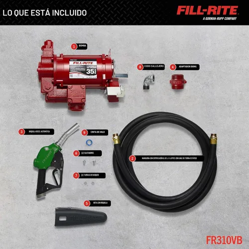Vista 3 de Fill-Rite FR310VB 115V/230V 35 GPM Bomba de transferencia de combustible con manguera de descarga y boquilla automática (rojo)