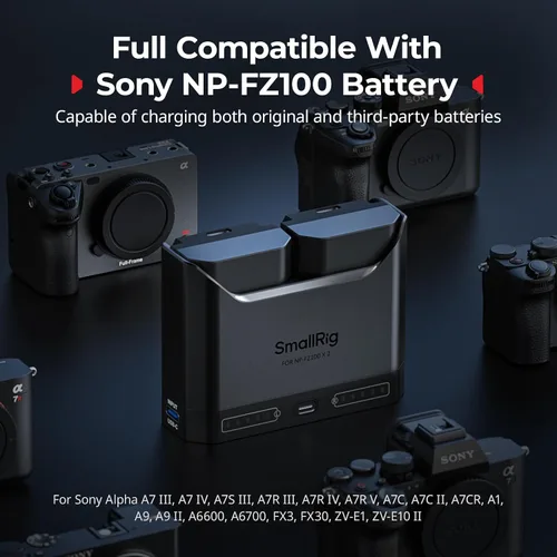 Vista 3 de SMALLRIG Repalcement - Batería USB-C y cargador de batería NP-FZ100 para Sony