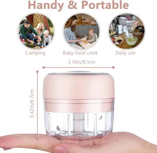 Vista 2 de Mini picador de ajo eléctrico, picador de cebolla USB de 100 ml, procesador de alimentos pequeño portátil para jengibre, chile, verduras