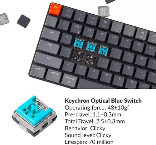 Vista 4 de Keychron K3 Versión 2, 75% de diseño, 84 teclas Teclado mecánico inalámbrico ultrafino BluetoothUSB con retroiluminación blanca, interruptor óptico