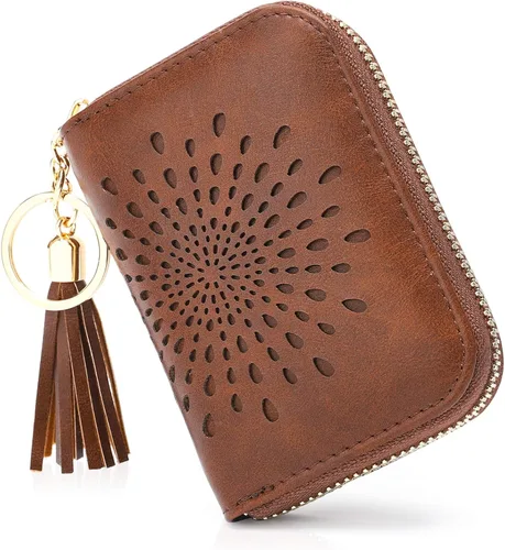 Vista 30 de APHISON RFID - Porta tarjeta de crédito con llavero, cartera pequeña con cremallera para mujer, Moderno
