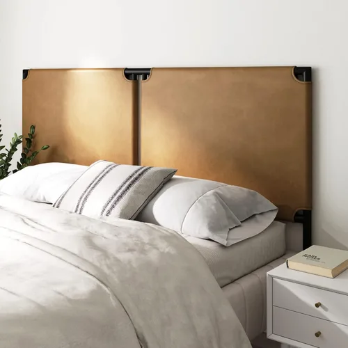 Vista 18 de Nathan James Harlow - Cabecera colgante de pared moderna, tamaño Queen, piel sintética marrón