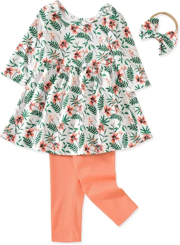 Vista 8 de Aalizzwell Conjunto de túnica floral para niñas pequeñas para otoño e invierno Naranja