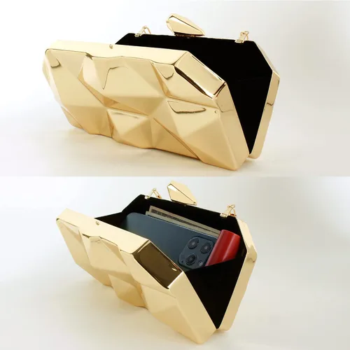 Vista 5 de Reberomantic - Bolso de mano para mujer con patrón de celosía, geométrico, con cadena, tipo clutch para la noche