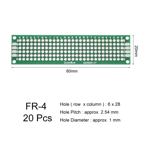 Vista 2 de uxcell 20 unids 0.8x3.1 in placa PCB de doble cara placa de circuito impreso universal Proto Board para soldadura DIY proyectos electrónicos