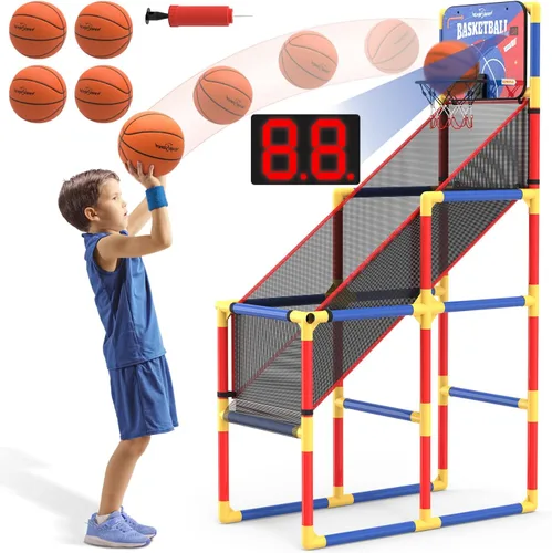 Vista 11 de EagleStone Aro de baloncesto arcade ajustable con retorno de pelota para Azul y amarillo