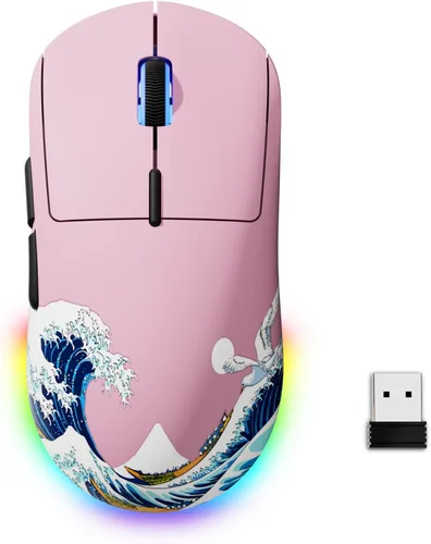 Vista 10 de G57 - Mouse inalámbrico para juegos, 8000 DPI, 2.82 oz, 2.4G/Bluetooth/USB-C, recargable con 5 botones programables para PC/Mac, color negro