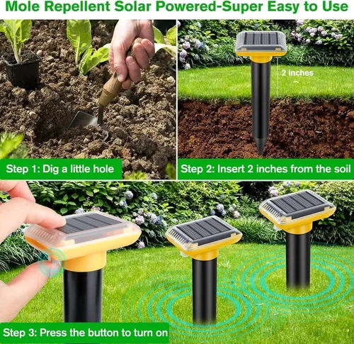Vista 5 de Repelente ultrasónico de topos al aire libre, paquete de 6 repelentes solares para césped y jardín, trampas impermeables para matar topos, repele