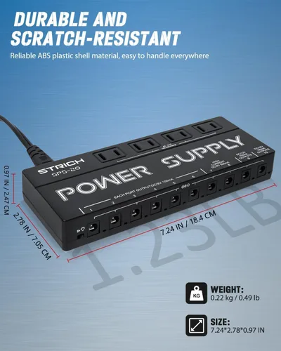Vista 4 de STRICH SPS-20 Fuente de alimentación para guitarra con 10 salidas DC independientes para pedal de efecto de 9 V/12 V/18 V