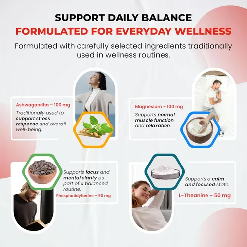 Vista 6 de CORTISOL Shield 9 en 1 - Magnesio + Ashwagandha con fosfatidilserina, L-teanina, hierba de San Juan, Rhodiola Rosea - Apoyo de relajación