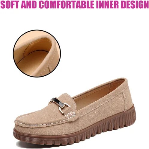 Vista 4 de DirraBra Mocasines casuales de gamuza para mujer, cómodos, con plataforma, para caminar, ligeros, antideslizantes, con plataforma