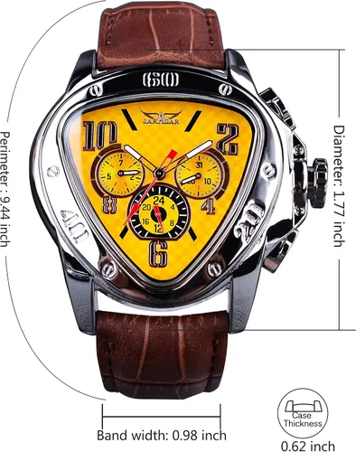 Vista 6 de Winner Fashion - Reloj de pulsera mecánico triangular de carreras, esfera de esqueleto dorado impermeable, movimiento automático, reloj mecánico