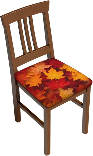Vista 3 de Fundas de asiento para silla cuadrada de comedor de otoño de 16.9 pulgadas, dos piezas, funda de cojín elástica ajustable de repuesto extraíble