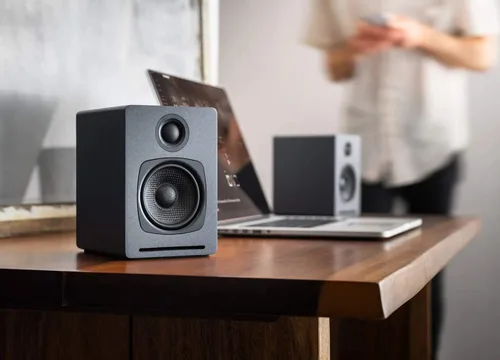 Vista 5 de Audioengine Sistema de música para el hogar A1 Altavoces estéreo Bluetooth aptX para estantería Conexión con cable o inalámbrica, entrada