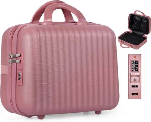 Vista 8 de Estuche de tren de maquillaje de 14 pulgadas, carcasa rígida portátil, estuche de viaje para cosméticos ABS con bloqueo de seguridad, caja
