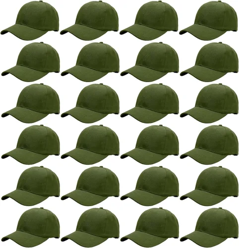 Vista 44 de Falari - 24/144 unidades de gorra de béisbol unisex, lisa y de tamaño ajustable, venta al por mayor Paquete de 144 verde militar
