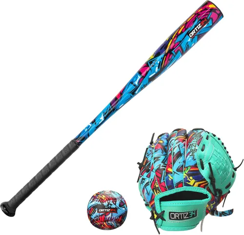 Vista 9 de Ortiz34 Youth T-Ball Set, 25” Signature Aluminum T-Ball Bat with -10 Drop, Foam Core T-Ball, 9” Lightweight Youth Glove, Vibrant Graffiti Print