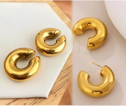 Vista 6 de PINCHUAN Juego de aretes gruesos de oro y aros chapados en oro de 18 quilates, hipoalergénicos, para mujer, sin perforaciones, aretes de oro gruesos