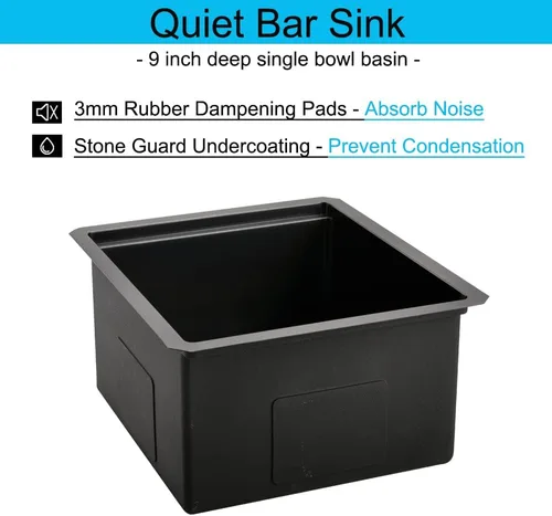 Vista 8 de Fregadero de Barra Negro Bajo Montaje, Fregadero de Cocina de 12 x 15 Pulgadas de Acero Inoxidable Negro Bajo Montaje, Cuenca Pequeña de Barra