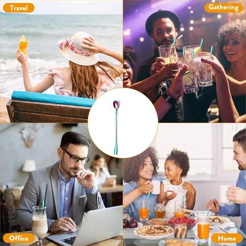 Vista 4 de 8 PIEZAS Cucharitas Arcoíris para Hielo, Cuchara de Té Helado de Brazo Largo, Cuchara de Café, Cucharas para Helado, Cucharas Mezcladoras de Cóctel