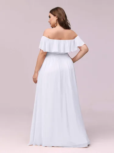 Vista 2 de Ever-Pretty Plus Women's Off Shoulder Short Sleeves Empire Waist Side Slit Chiffon Flowy Plus Size Bridesmaid Dresses