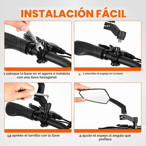 Vista 4 de Addmotor Espejos de bicicleta, 1 par de montaje para manillar de espejo de bicicleta, espejo giratorio ajustable de 360°, HD, espejo retrovisor