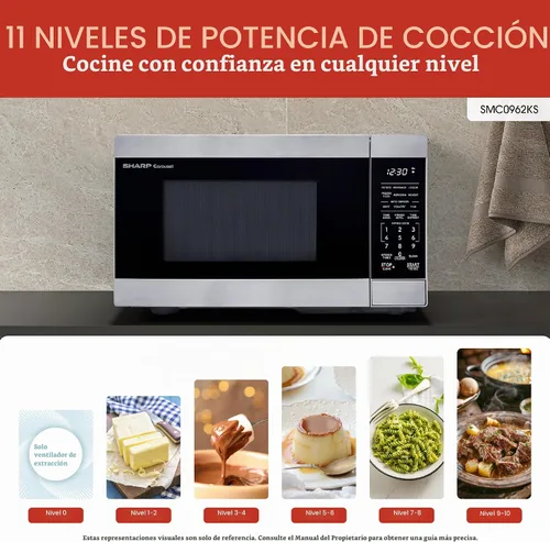 Vista 3 de Horno microondas de sobremesa SHARP con bandeja giratoria de carrusel extraíble de 10.6", 900 vatios, 0.9 pies cúbicos, acero inoxidable
