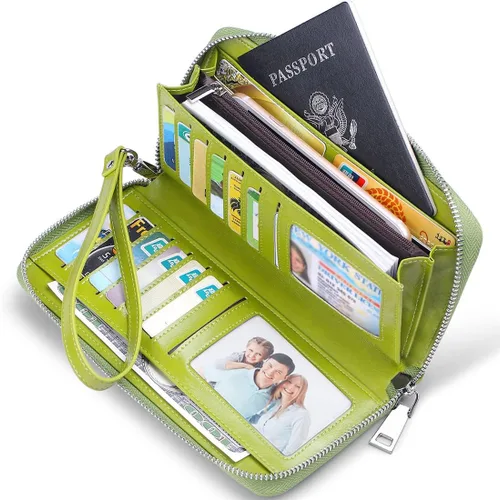 Vista 2 de JEEBURYEE Carteras para mujer con bloqueo RFID de cuero con cremallera alrededor de la cartera de viaje