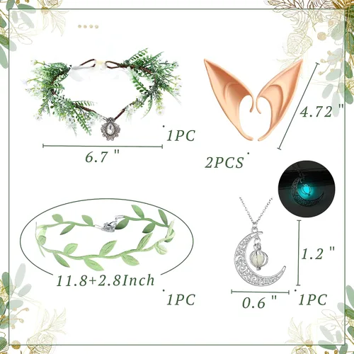 Vista 2 de JeVenis Disfraz de hada de elfo con corona de elfo, accesorios para el tocado de hadas vikingas, accesorios de Halloween