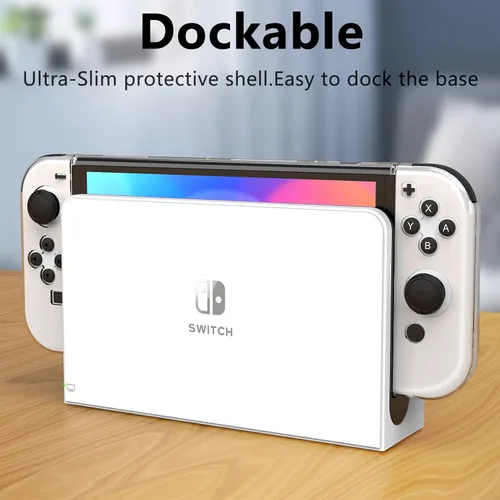 Vista 2 de HEYSTOP Funda compatible con Nintendo Switch OLED modelo 2021, funda protectora de PC acoplable con cómoda funda Joy-Con de TPU y 6 tapas para pulgar