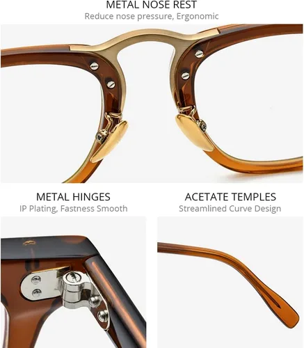 Vista 7 de HEPIDEM Marco de gafas de acetato para mujer, gafas cuadradas vintage para hombre, gafas ópticas
