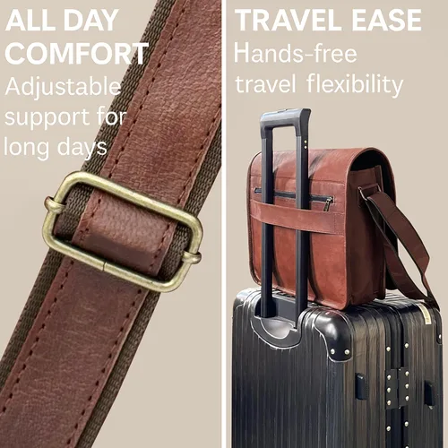 Vista 6 de RUSTIC TOWN Bolso mensajero de cuero de 14 pulgadas para hombres y mujeres – Bandolera satchel vintage de grano completo – Compatible con laptop