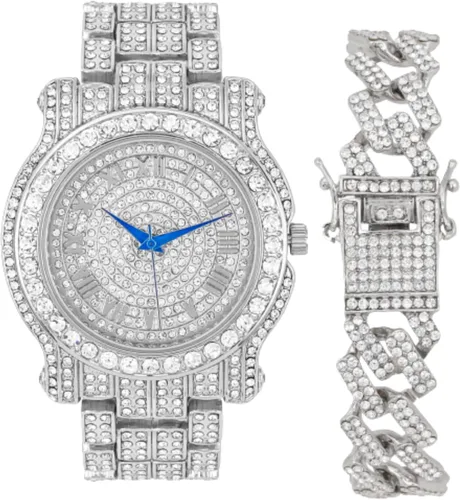 Vista 41 de Charles Raymond Bling-ed Out Ultimate Hip Hop Royalty Reloj para hombre con número romano de fácil lectura o indicadores de tiempo de diamantes