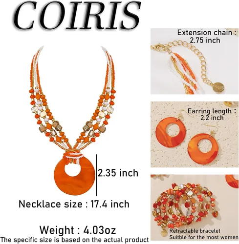 Vista 2 de Juego de joyas para mujer, 4 piezas de cuentas gruesas de la señora Roper para mujer, collar de concha colorido bohemio de múltiples hebras