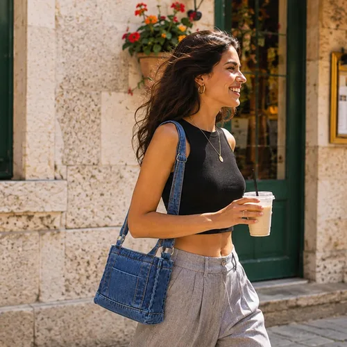 Vista 3 de AOCINA Bolso de mezclilla para mujer, bolso cruzado de hombro E-delft Azul Oscuro