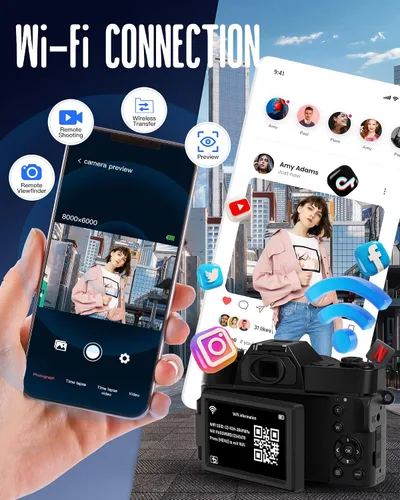 Vista 6 de Yatao Cámara digital con pantalla abatible WiFi 6K, micrófono y luz de Negro
