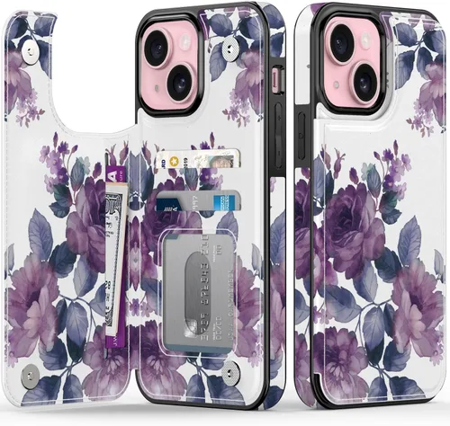 Vista 10 de FUNMIKO Funda tipo cartera para iPhone 13 con tarjetero, bloqueo RFID, protección de grado militar y obras de arte impresas con rayos UV, cierre