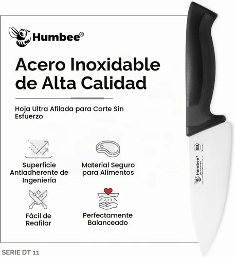 Vista 5 de Cuchillo de chef profesional con mango ergonómico – Cuchillo de cocina de acero inoxidable certificado NSF, dientes de onda dentada, hoja duradera