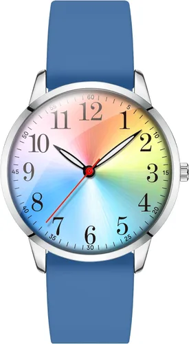Vista 9 de Letoff Reloj analógico clásico, esfera arcoíris con números arábigos, banda de silicona, resistente al agua hasta 98.4 ft