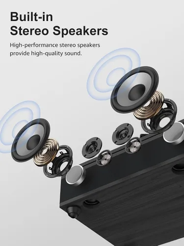 Vista 6 de Tocadiscos con altavoces integrados Bluetooth 5.3, tocadiscos de 2 velocidades para discos de vinilo, tocadiscos de alta fidelidad con cartucho