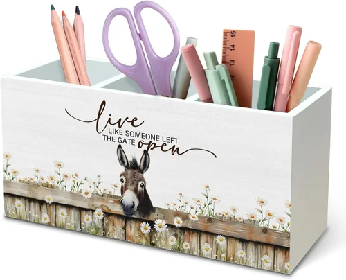 Vista 12 de DILSJ Organizador inspirador de 2 compartimentos para lápices, organizador para escritorio, amantes de los pollos regalos para mujeres, Live Like