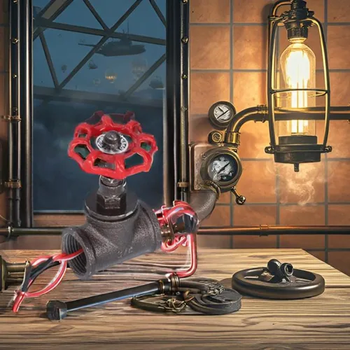 Vista 2 de Interruptor de luz retro Steampunk de 3/4 pulgadas para lámpara de tubo de agua, lámpara de mesa vintage