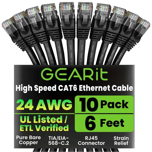 Vista 43 de GEARit Paquete de Cables Ethernet Cat 6 - Paquete de 20 Cables de Conexión Ethernet Cat6 de 1 pie Cable de Conexión de Red RJ45, Conectores