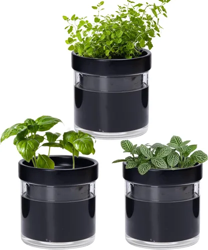 Vista 17 de Phoenix Vine Macetero de terracota de riego automático de 4 pulgadas, maceta de arcilla de terracota negra con depósito de vidrio para plantas