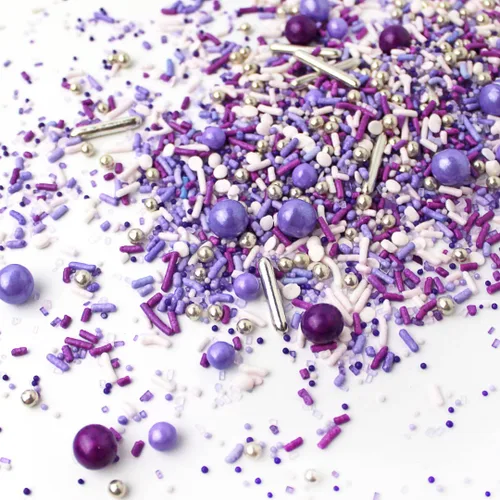 Vista 8 de Sprinkle Pop Mezcla de espolvorear perfectamente morada, gránulos de lavanda púrpura y blanca con grageas plateadas, gránulos de cumpleaños, día