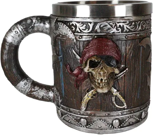 Vista 7 de Ebros Gift Piratas del Caribe - Bandana con calavera con espadas cruzadas, jarra, café, cerveza, taza de café, taza de cerveza Drunken Pirate's Life