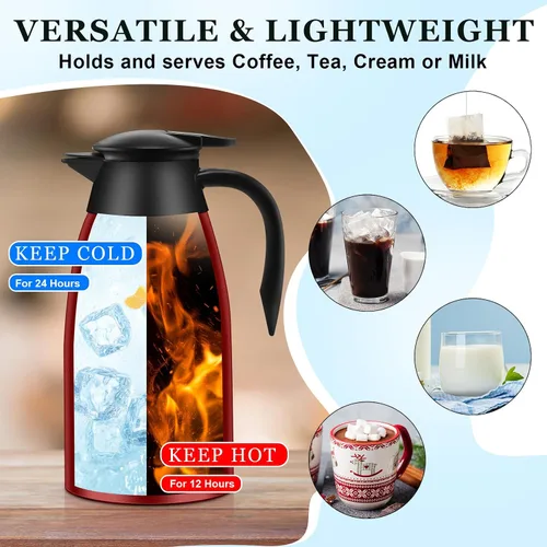 Vista 4 de 2 jarras térmicas de café de 51 onzas para mantener el calor aislado al vacío de acero inoxidable al vacío, jarra de café al vacío de doble pared