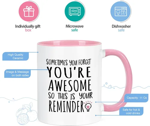 Vista 7 de YHRJWN - Taza de café Sometimes You Forget You're Awesome - Regalos inspiradores de amistad de cumpleaños para mujeres, compañeras de trabajo